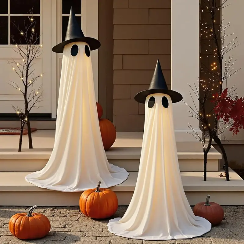 5Ft Halloween Decorations Outdoor Indoor, 2 Packs Wind-resistant Ghost Decor with String Lights, Scary Door Decoration Outsid...