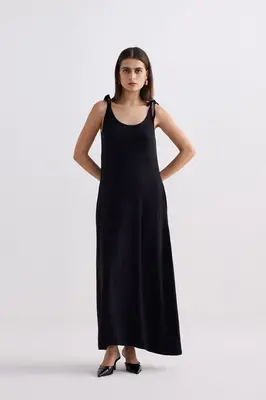 Tie-Detail Maxi Dress in Black | Color: Black | Size: L