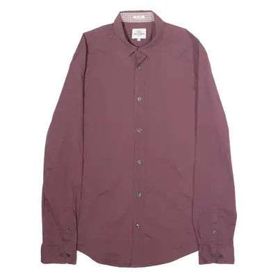 BEN SHERMAN Soho Slim Fit Mens Plain Shirt Maroon Long Sleeve M