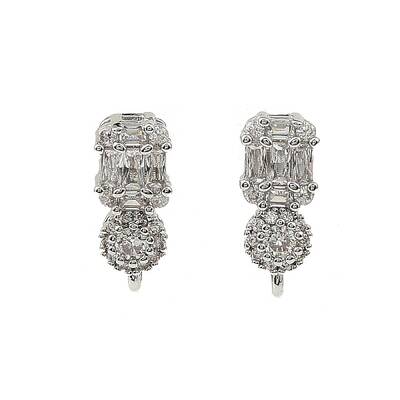Brass Micro Pave Clear Cubic Zirconia Stud Earring Findings