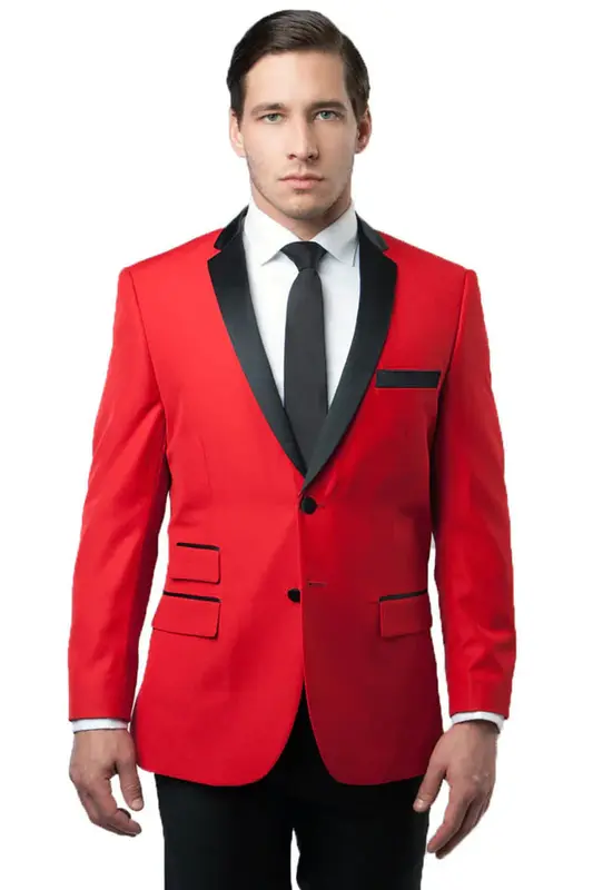 RED & BLACK MEN'S TUXEDO JACKET - TWO BUTTON NOTCH LAPEL STYLE
