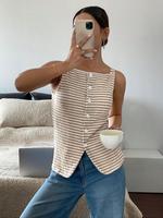 Women's Stripe Pattern Button Vest Jacket, Elegant Casual Sleeveless Top for Daily Wear, Ladies Clothes for Summer, Womenswe...