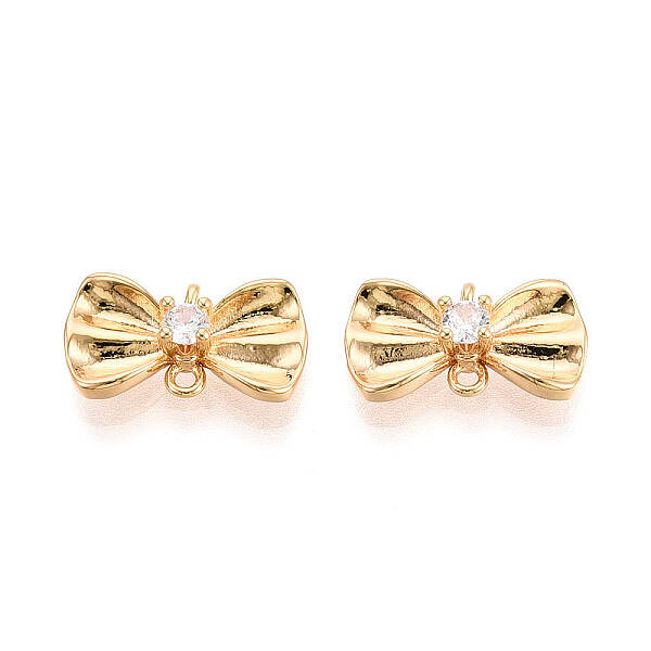 Brass Pave Clear Cubic Zirconia Bowknot Connector Charms