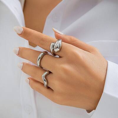3Pcs Alloy Open Cuff Rings Kit for Women