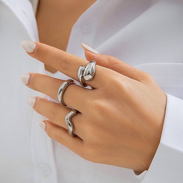 3Pcs Alloy Open Cuff Rings Kit for Women