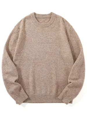 Unisex Plain Round Neck Wool Sweater, Essential Long Sleeve Jumper, Men Knit Top for Fall & Winter, Menswear, Spring Outfits,...