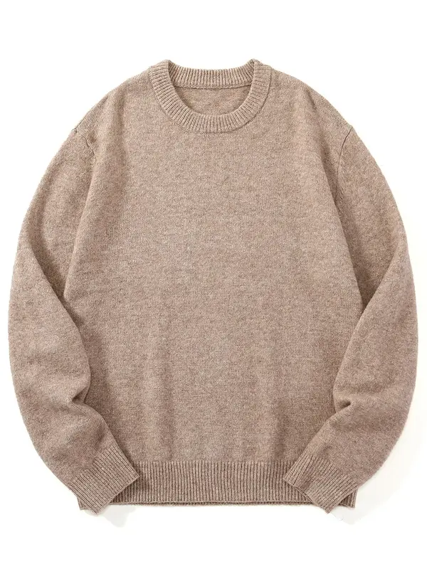 Unisex Plain Round Neck Wool Sweater, Essential Long Sleeve Jumper, Men Knit Top for Fall & Winter, Menswear, Spring Outfits,...
