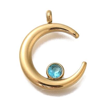 Ion Plating(IP) 304 Stainless Steel Aquamarine Rhinestone Pendants