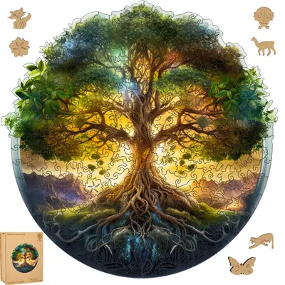 Mys Aurora Wooden Jigsaw Puzzle Green Tree of Life 80 200 300 500 Pcs Unique Shape Wood Box Packing Creative Gift for Adults ...