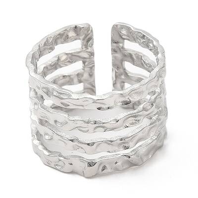 Non-Tarnish 304 Stainless Steel Multi Line Open Cuff Ring for Women