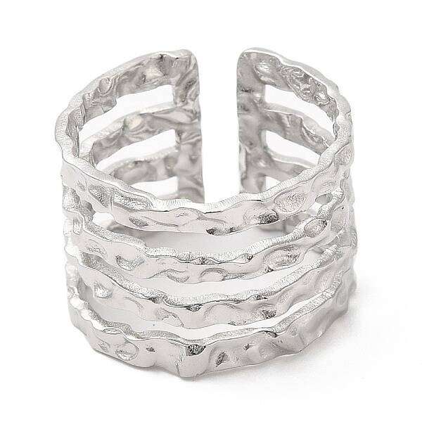 Non-Tarnish 304 Stainless Steel Multi Line Open Cuff Ring for Women