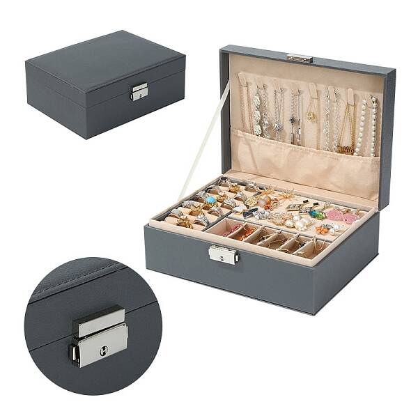 Rectangle PU Leather Jewerly Organizer Case with Clasps