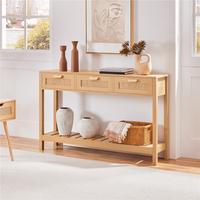 Yaheetech Rattan Console Table, Boho Natural Tone Entryway Table with 3 Storage Drawers and Shelf, Narrow Long Sofa Table for...