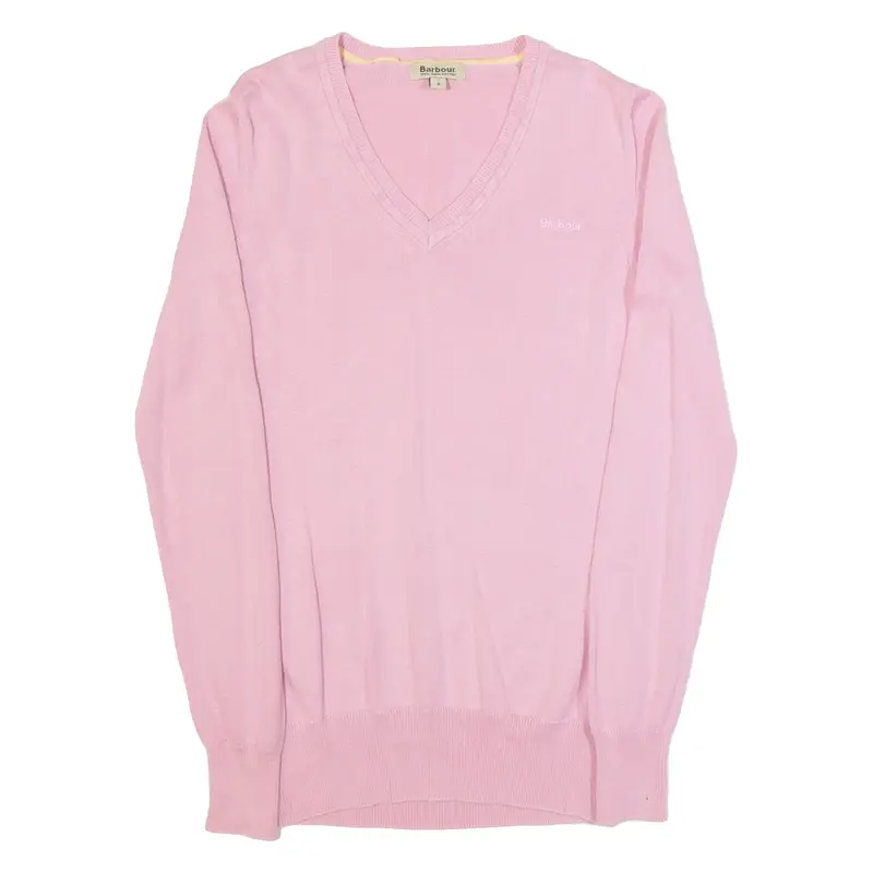 BARBOUR Summer Rose Womens Jumper Pink V-Neck Tight Knit UK 8