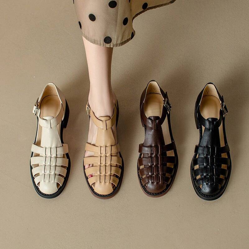 CHIKO Ikerne Round Toe Block Heels T-Strap Shoes