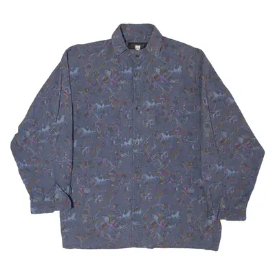 H.M Mens Hawaiian Shirt Grey Floral Long Sleeve S