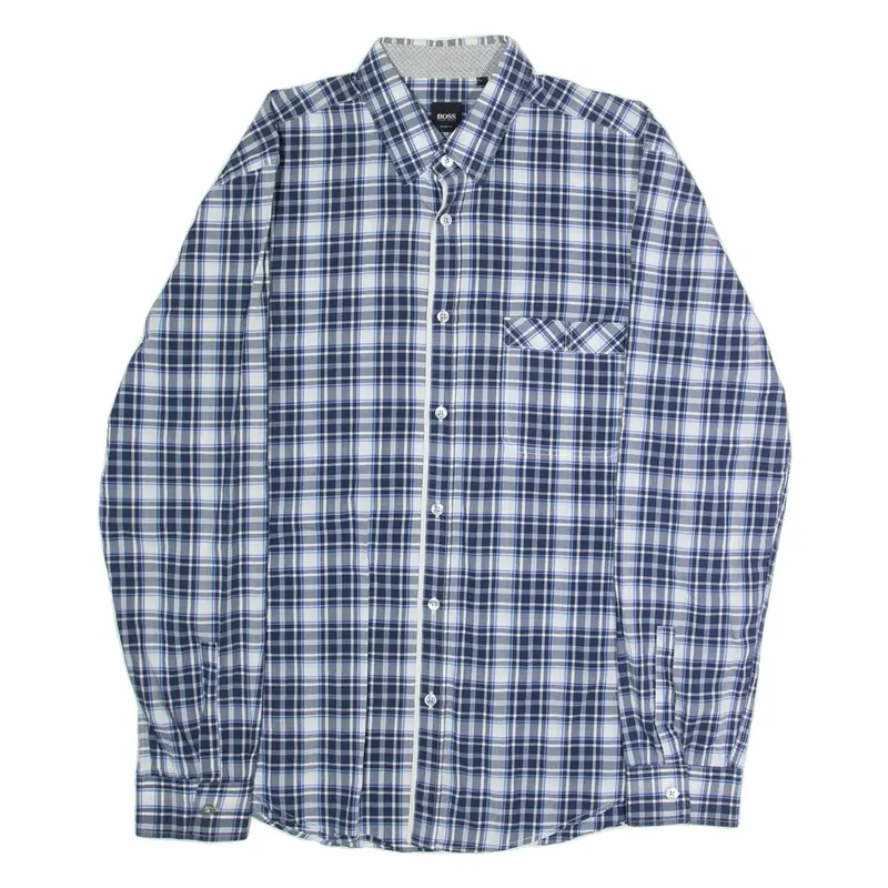 HUGO BOSS Slim Fit Mens Shirt Blue Plaid Long Sleeve L