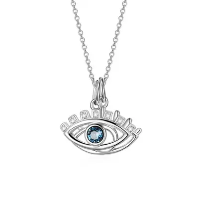 Sterling Silver Blue Crystal Evil Eye Necklace for Women Men
