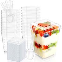 5oz Plastic Dessert Cups with Lids and Spoons, Clear Yogurt Parfait , Mini Dessert Cups with Spoons, Small Square Appetizer C...