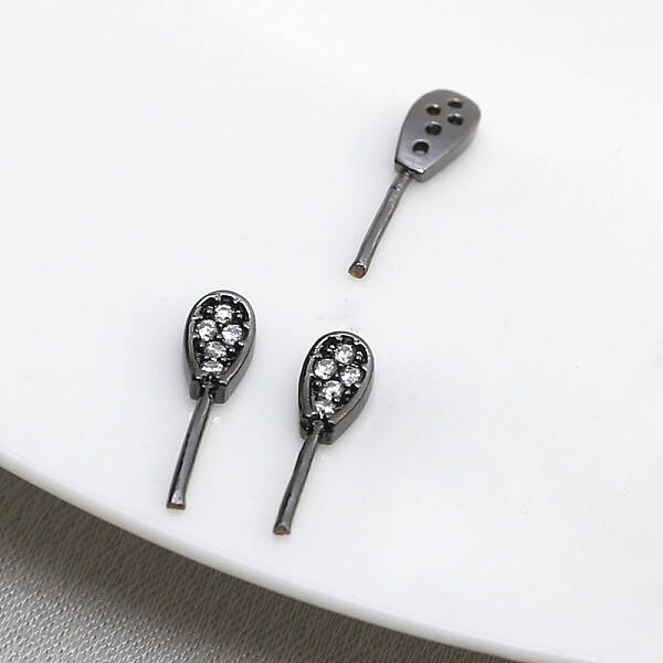 Brass Micro Pave Clear Cubic Zirconia Rabbit Ear Head Pins