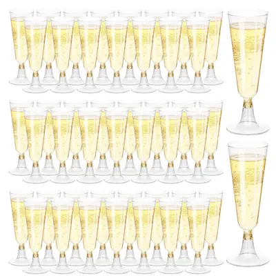100Pcs 5oz Plastic Champagne Flutes,Disposable Plastic Clear Champagne Wine Cup glasses, for Babyshower Party Wedding Cocktai...