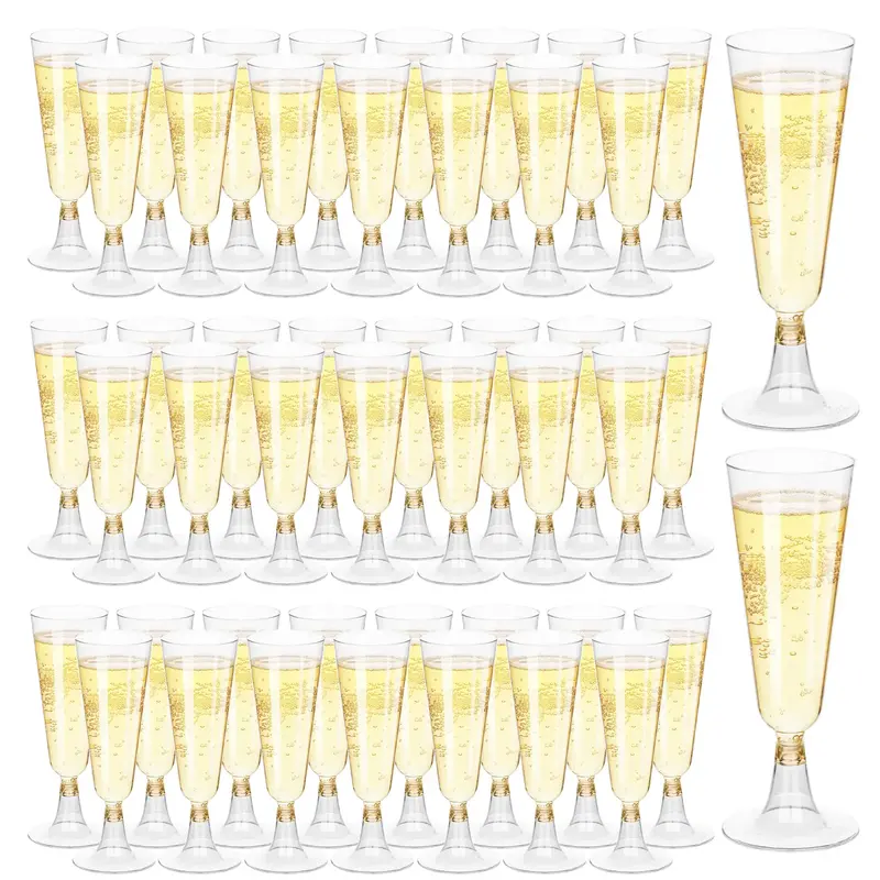 100Pcs 5oz Plastic Champagne Flutes,Disposable Plastic Clear Champagne Wine Cup glasses, for Babyshower Party Wedding Cocktai...