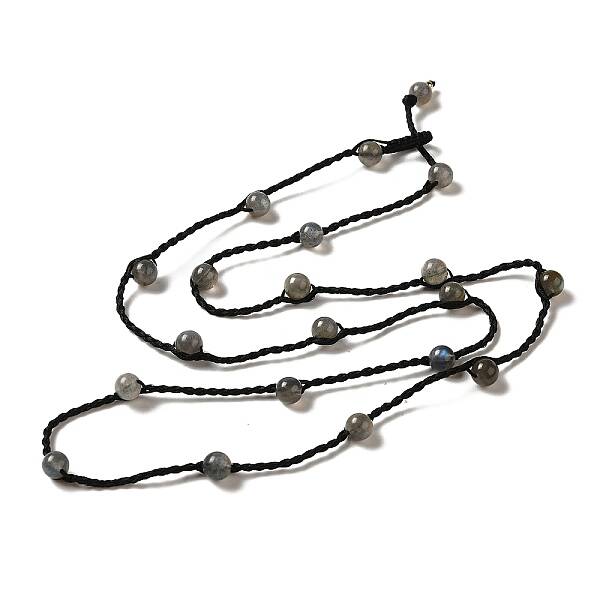 Natural Labradorite Braided Bead Necklacess