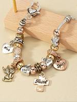 Angel & Cross & Heart Charm Bracelet, Fashion Letter Design Bracelet for Women & Girls, Retro Fashion Jewelry for Party, Dail...