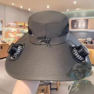Outdoor Wide-brimmed Sun Hat with Solar Fan, Unisex Fishing Solar Fan Hat, Fisherman's Hat with Built-in Fan, Suitable for Fi...