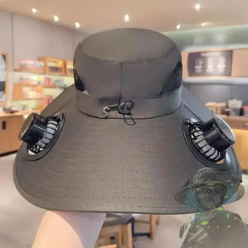 Outdoor Wide-brimmed Sun Hat with Solar Fan, Unisex Fishing Solar Fan Hat, Fisherman's Hat with Built-in Fan, Suitable for Fi...