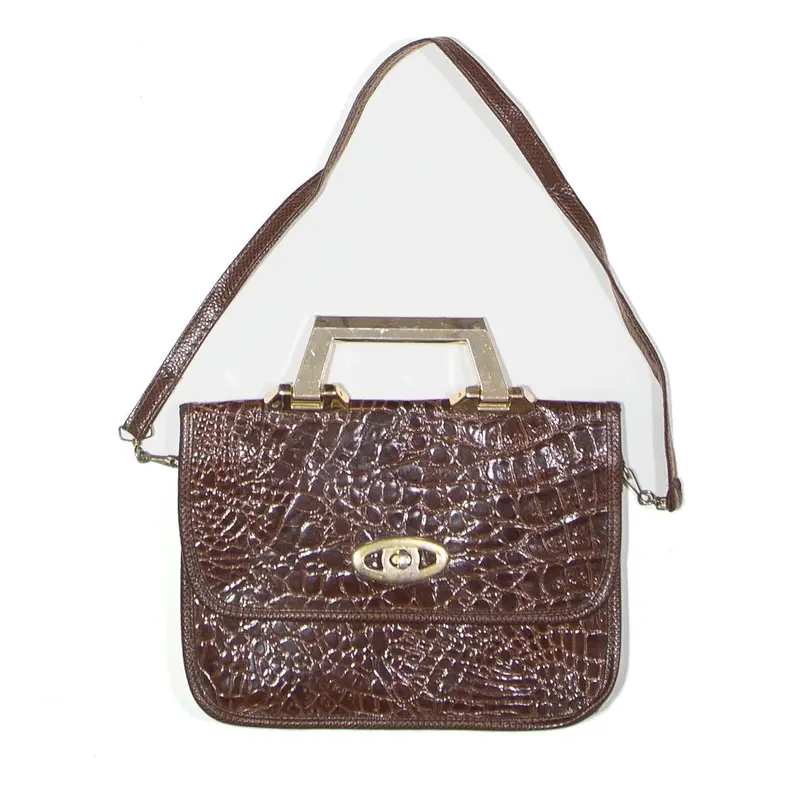 Leather Look Shoulder Bag Brown Womens