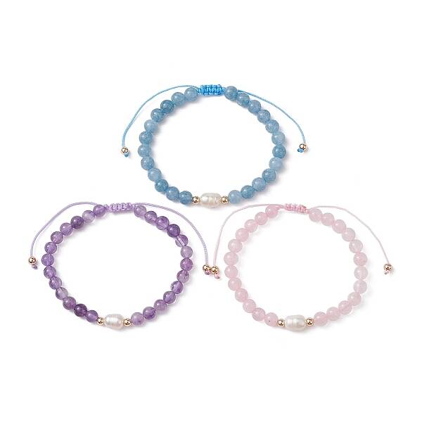 Natural Mixed Gemstone & Pearl Braided Bead Bracelets