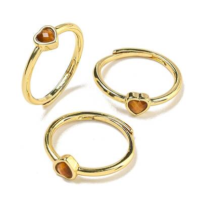 Heart Natural Tiger Eye Adjustable Rings