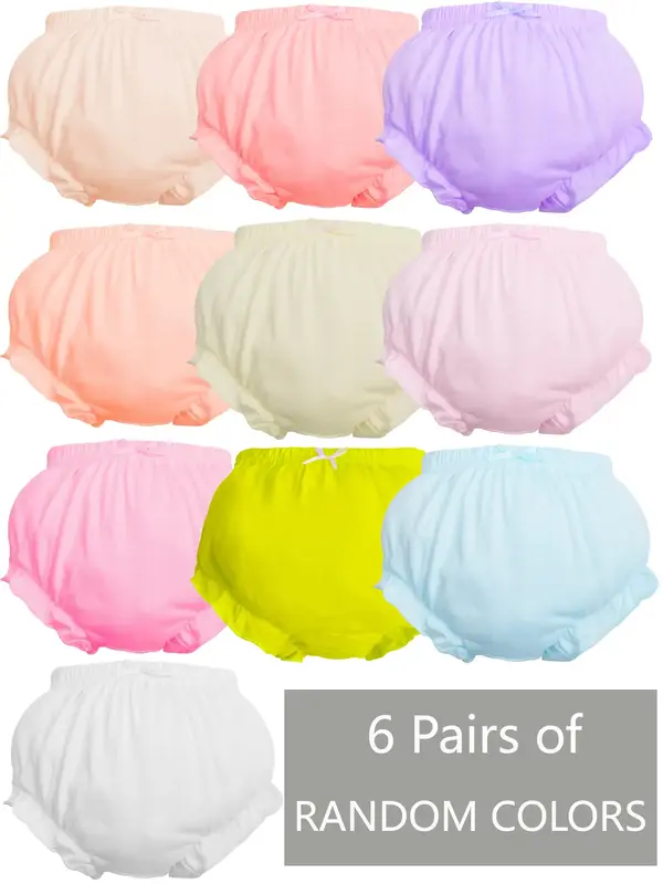 6-Pack Cotton Solid Bloomers Underwear Infant Baby Ruffle Undies Breathable Soft Briefs Toddler Girls Panties Kids Assorted B...