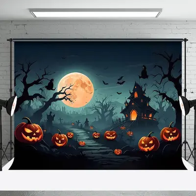 Aperturee Country Road Cemetery Manor Halloween Night Backdrop - Aperturee