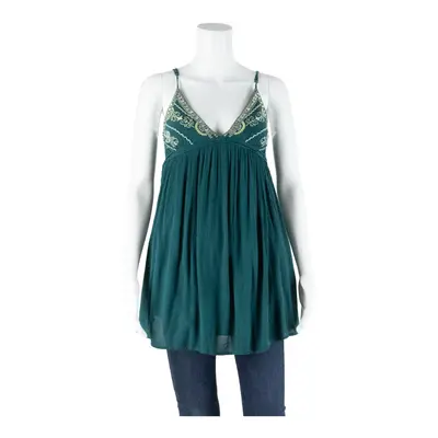 PULL & BEAR Womens Smock Top Green V-Neck Sleeveless S