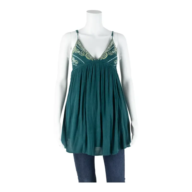 PULL & BEAR Womens Smock Top Green V-Neck Sleeveless S