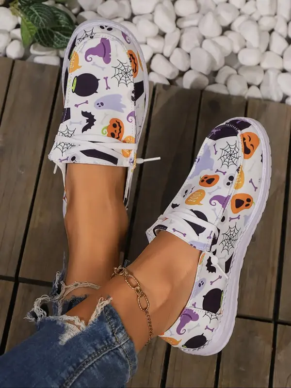 Fashionable  Cartoon Pumpkin Print Lace Up Low Top Sneakers As Gifts, Casual Comfortable Round Toe Shoes, All-match Shoes for...