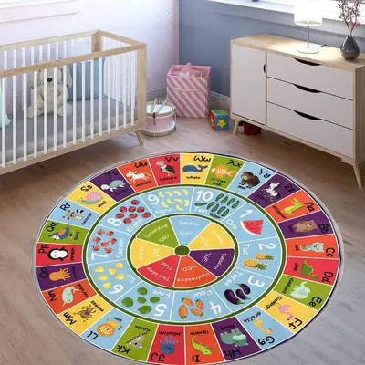 Round Letter Pattern Foldable Play Mat, Non-slip Floor Mat, Easy To Care & Easy To Clean Machine-washable Rugs for Home Livin...