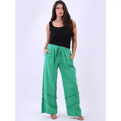 Women Side Pockets Solid Linen Pant