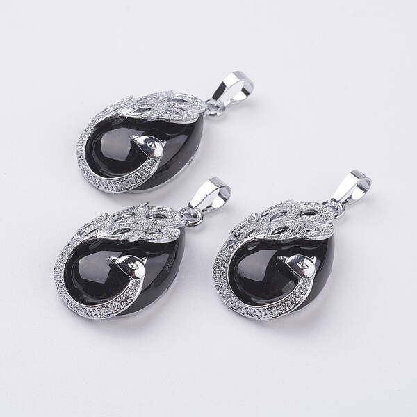 Natural Dyed & Heated Black Agate Pendants
