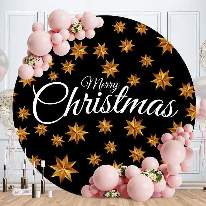 Gold Star And Black Round Christmas Backdrop - Aperturee