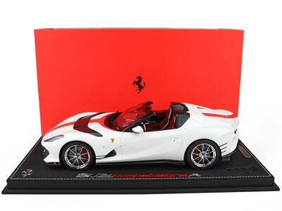 Ferrari 812 Competizione Aperta Bianco Italia Matt White with Red Stripe and Red Interior with DISPLAY CASE Limited Edition t...