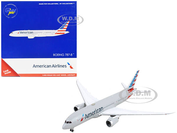 Boeing 787-8 Commercial Aircraft American Airlines Gray with Striped Tail 1/400 Diecast Model Airplane by GeminiJets