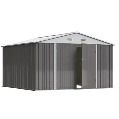 FURMAX 10'x10' Patio Metal Storage Shed Outdoor Storage Shed with Lockable Door Tool Storage Shed for Backyard,Gray