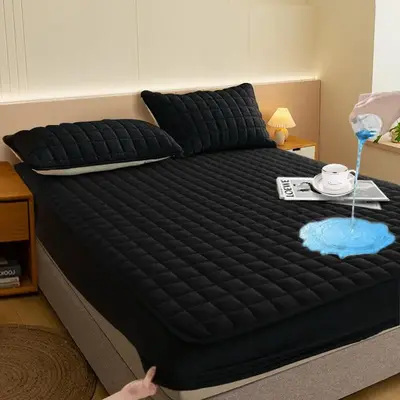Solid Color Waterproof Fitted Sheet, 1 Count Soft Mattress Cover without Pillowcase, Or 2 Counts Pillowcase without Filler, B...