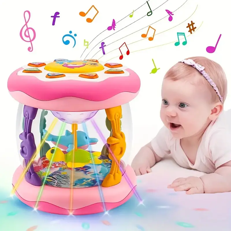 Baby Ocean Projection Lamp Toy, Rotating Light, Adjustable Volume, Music Belly Time, Encourages Crawling & Learning, Ideal Gi...