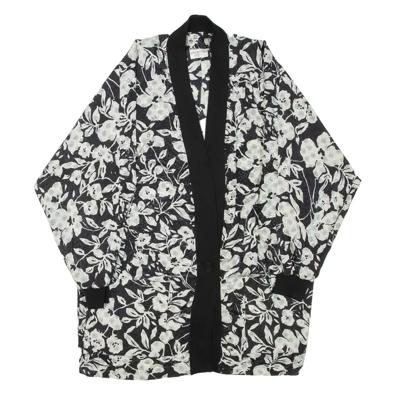 SOMMERMANN Womens Kimono Top Black V-Neck Long Sleeve Floral L
