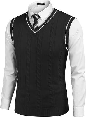 V Neck Sleeveless Knitted Pullover Vest Sweater (US Only), Black / S