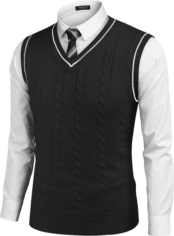 V Neck Sleeveless Knitted Pullover Vest Sweater (US Only), Black / S